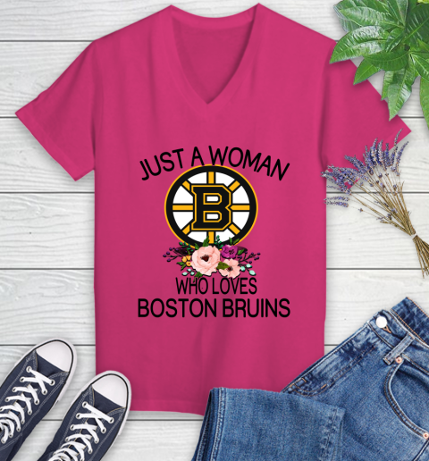 NHL Just A Woman Who Loves Boston Bruins Hockey Sports Women's V-Neck T-Shirt 5