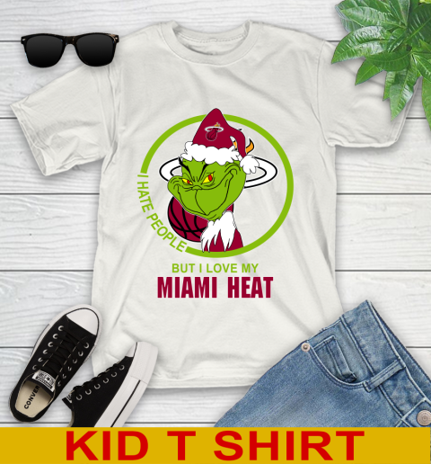 Miami Heat NBA Christmas Grinch I Hate People But I Love My Favorite Basketball Team Youth T-Shirt