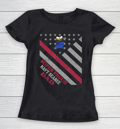 Father gift shirt Vintage Flag American Veteran Super Proud Navy Seabee Dad T Shirt Women's T-Shirt