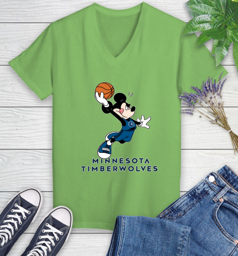 NBA Basketball Minnesota Timberwolves Cheerful Mickey Mouse Shirt Women's V-Neck T-Shirt 9