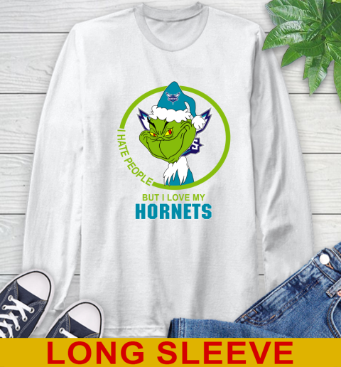 Charlotte Hornets NBA Christmas Grinch I Hate People But I Love My Favorite Basketball Team Long Sleeve T-Shirt