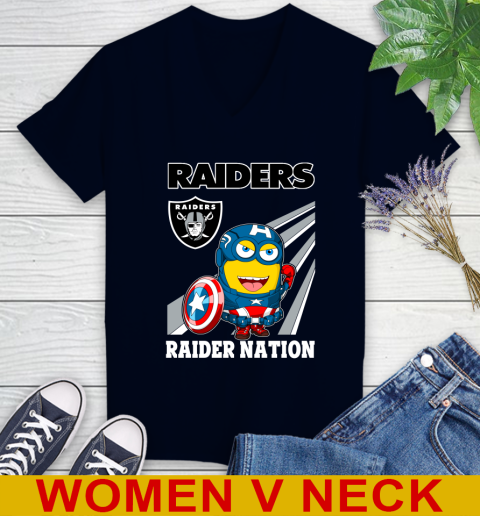 NFL Football Oakland Raiders Captain America Marvel Avengers Minion Shirt Women's V-Neck T-Shirt 2
