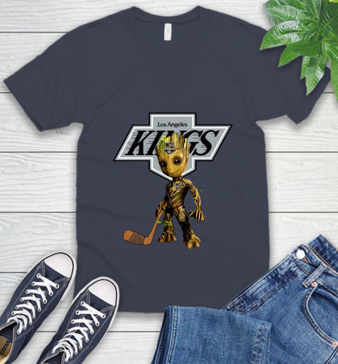 Los Angeles Kings NHL Hockey Groot Marvel Guardians Of The Galaxy V-Neck T-Shirt 9