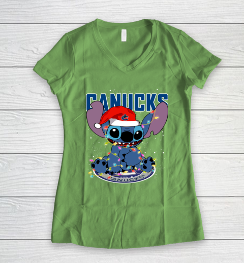 Vancouver Canucks NHL Hockey noel stitch Christmas Women's V-Neck T-Shirt 5