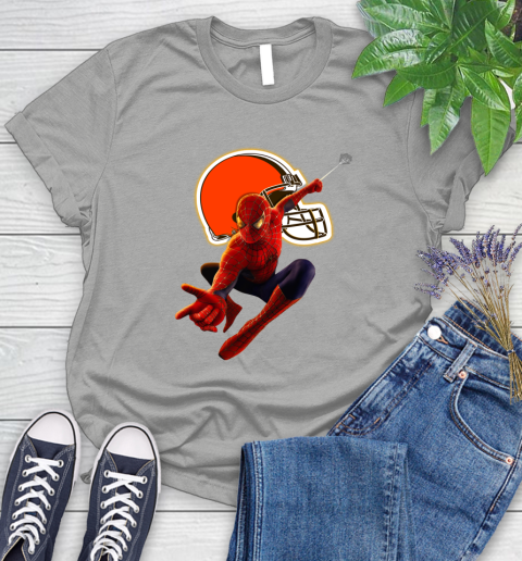 NFL Spider Man Avengers Endgame Football Cleveland Browns Women's T-Shirt 10