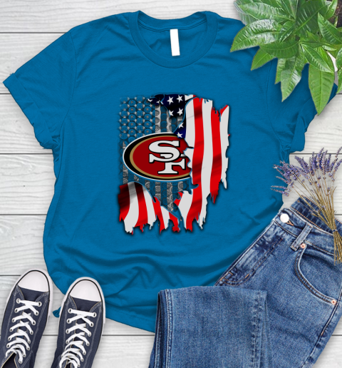 San Francisco 49ers NFL Football American Flag Women's T-Shirt 10