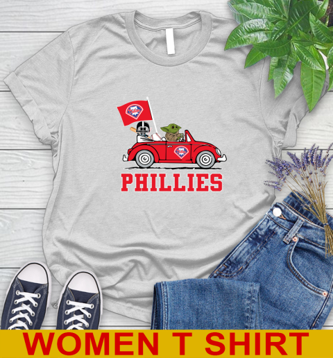 MLB Baseball Philadelphia Phillies Darth Vader Baby Yoda Driving Star Wars Shirt Women's T-Shirt