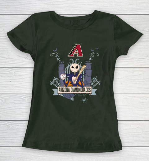 MLB Arizona Diamondbacks Baseball Jack Skellington Halloween Women's T-Shirt 4
