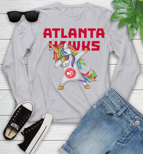 Atlanta Hawks NBA Basketball Funny Unicorn Dabbing Sports Youth Long Sleeve 5