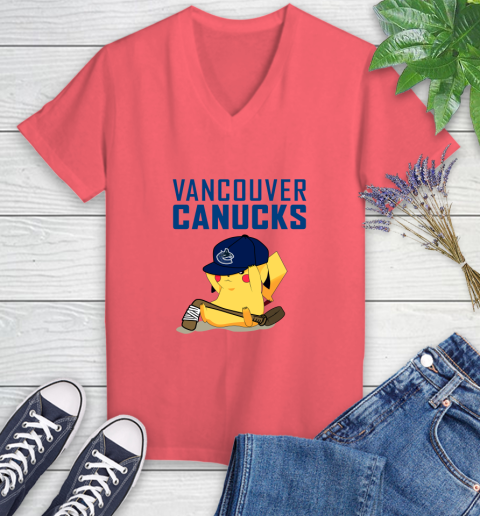 NHL Pikachu Hockey Sports Vancouver Canucks Women's V-Neck T-Shirt 6