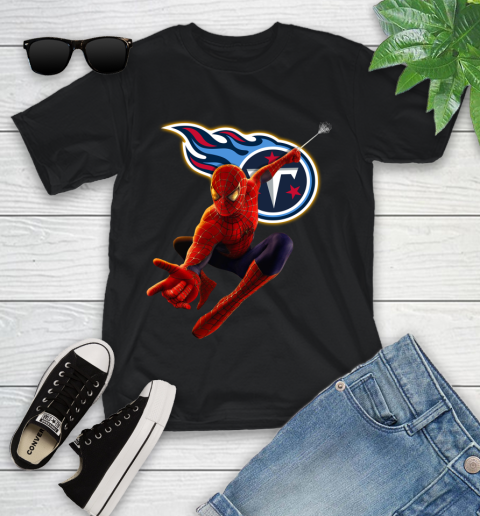 NFL Spider Man Avengers Endgame Football Tennessee Titans Youth T-Shirt 2