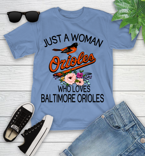 MLB Just A Woman Who Loves Baltimore Orioles Baseball Sports Youth T-Shirt 9