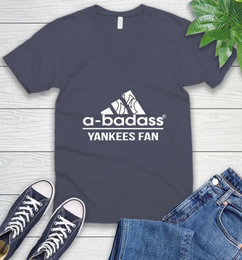 MLB A Badass New York Yankees Fan Adidas Baseball Sports V-Neck T-Shirt 7