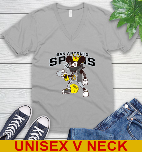 San Antonio Spurs NBA Basketball Mickey Peace Sign Sports V-Neck T-Shirt 4