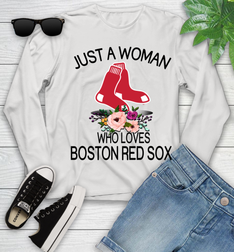 MLB Just A Woman Who Loves Boston Red Sox Baseball Sports Youth Long Sleeve