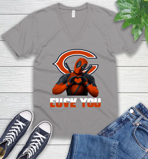 NHL Chicago Bears Deadpool Love You Fuck You Football Sports V-Neck T-Shirt 3