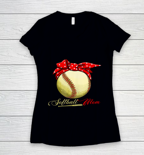 Womens Softball Player Mom Tee Mother s Day Funny Pitcher Catcher Women's V-Neck T-Shirt