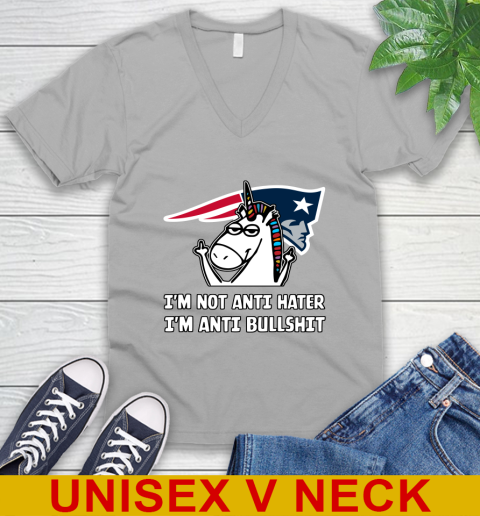 New England Patriots NFL Football Unicorn I'm Not Anti Hater I'm Anti Bullshit V-Neck T-Shirt 4
