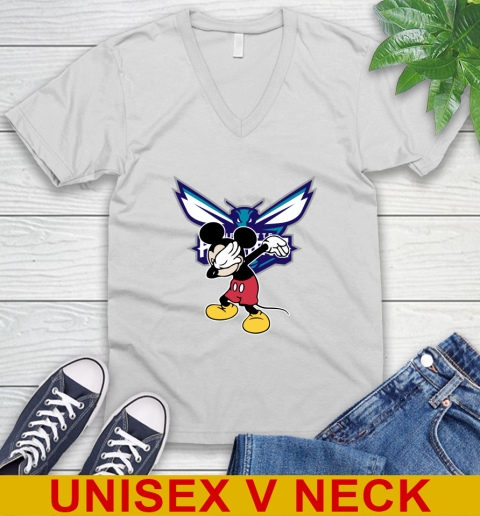 Charlotte Hornets NBA Basketball Dabbing Mickey Disney Sports V-Neck T-Shirt