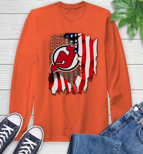 New Jersey Devils NHL Hockey American Flag Long Sleeve T-Shirt 4
