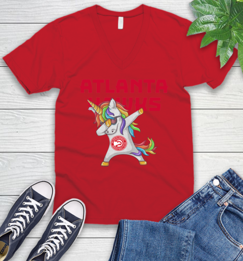 Atlanta Hawks NBA Basketball Funny Unicorn Dabbing Sports V-Neck T-Shirt 7