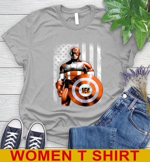 Cincinnati Bengals NFL Football Captain America Marvel Avengers American Flag Shirt Women's T-Shirt 5