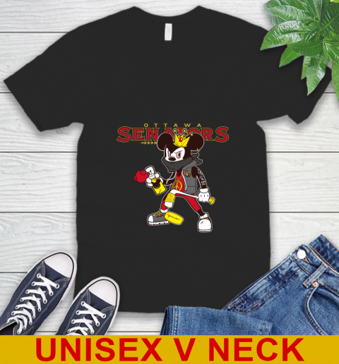 Ottawa Senators NHL Hockey Mickey Peace Sign Sports V-Neck T-Shirt 2
