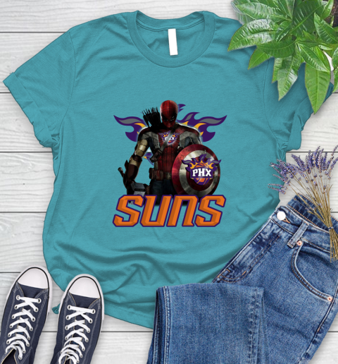 Phoenix Suns NBA Basketball Captain America Thor Spider Man Hawkeye Avengers Women's T-Shirt 12