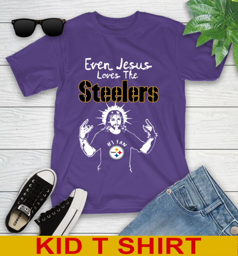 Pittsburgh Steelers NFL Football Even Jesus Loves The Steelers Shirt Youth T-Shirt 3