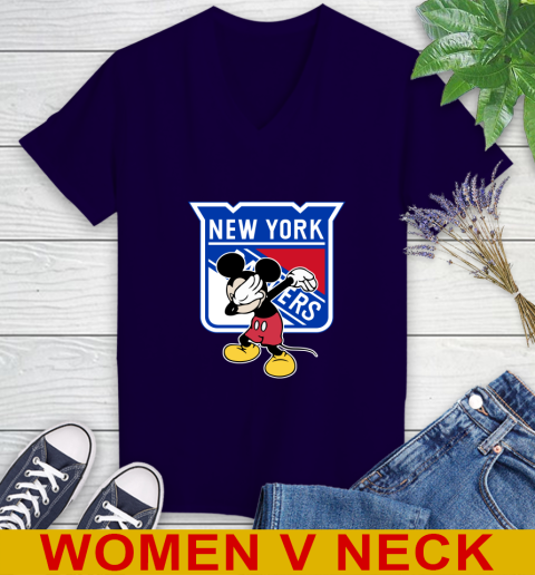 New York Rangers NHL Hockey Dabbing Mickey Disney Sports Women's V-Neck T-Shirt 4