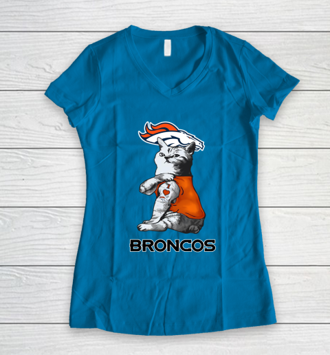 NFL Football My Cat Loves Denver Broncos Women's V-Neck T-Shirt 5