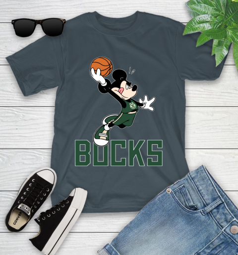 NBA Basketball Milwaukee Bucks Cheerful Mickey Mouse Shirt Youth T-Shirt 8