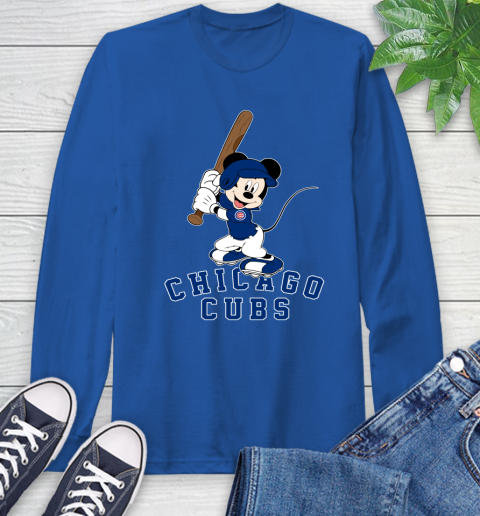 MLB Baseball Chicago Cubs Cheerful Mickey Mouse Shirt Long Sleeve T-Shirt 10