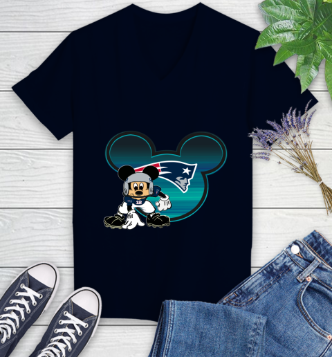 NFL New England Patriots Mickey Mouse Disney Football T Shirt Women's V-Neck T-Shirt 3