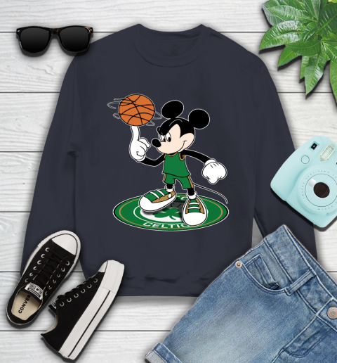NBA Basketball Boston Celtics Cheerful Mickey Disney Shirt Youth Sweatshirt 3
