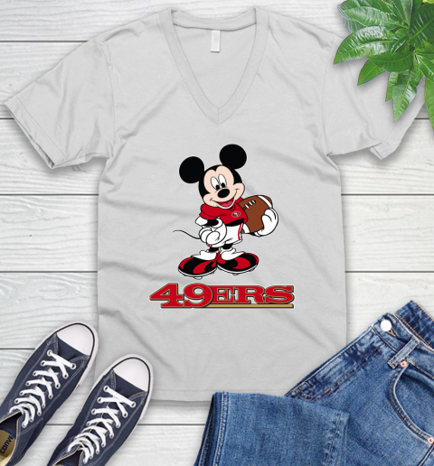 NFL Football San Francisco 49ers Cheerful Mickey Mouse Shirt V-Neck T-Shirt 2