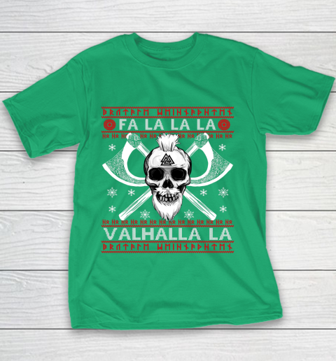 Ugly Christmas Sweater Fa La La Valhalla Viking Youth T-Shirt 3