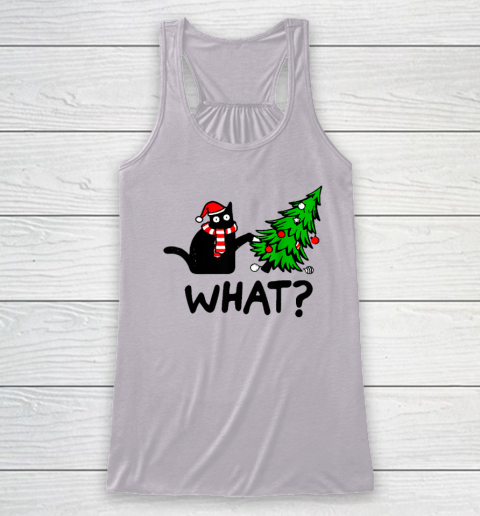 Funny Black Cat Gift Pushing Christmas Tree Over Cat What Racerback Tank 2