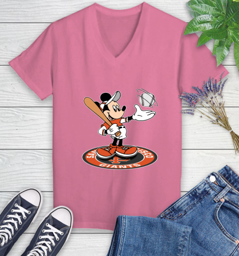 MLB Baseball San Francisco Giants Cheerful Mickey Disney Shirt Women's V-Neck T-Shirt 11