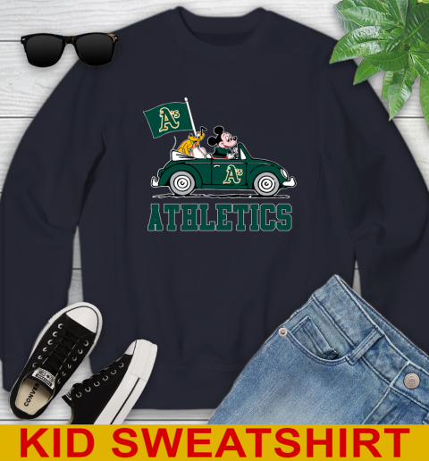 MLB Baseball Oakland Athletics Pluto Mickey Driving Disney Shirt Youth Sweatshirt - Image 4