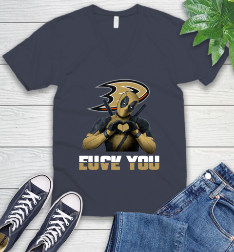 NHL Deadpool Love You Fuck You Hockey Sports V-Neck T-Shirt 8