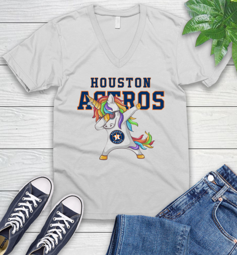 Houston Astros MLB Baseball Funny Unicorn Dabbing Sports V-Neck T-Shirt