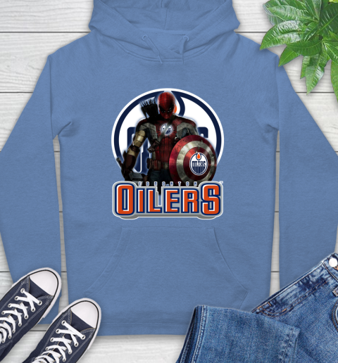 NHL Captain America Thor Spider Man Hawkeye Avengers Endgame Hockey Edmonton Oilers Hoodie 11