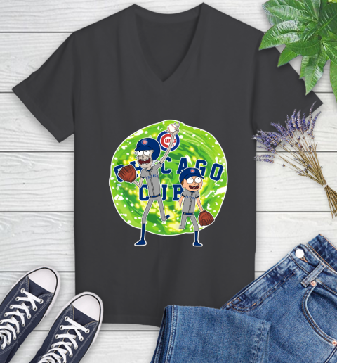 MLB Chicago Cubs Rick And Morty Baseball Sports Women's V-Neck T-Shirt 8