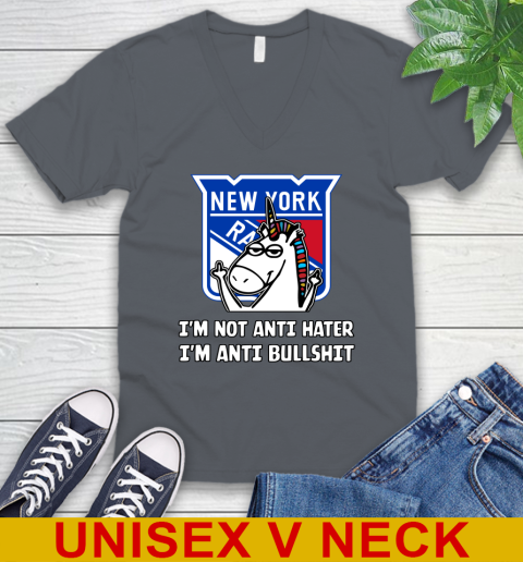 New York Rangers NHL Hockey Unicorn I'm Not Anti Hater I'm Anti Bullshit V-Neck T-Shirt 5