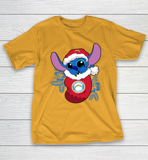 Los Angeles Chargers Christmas Stitch In The Sock Funny Disney NFL T-Shirt 4