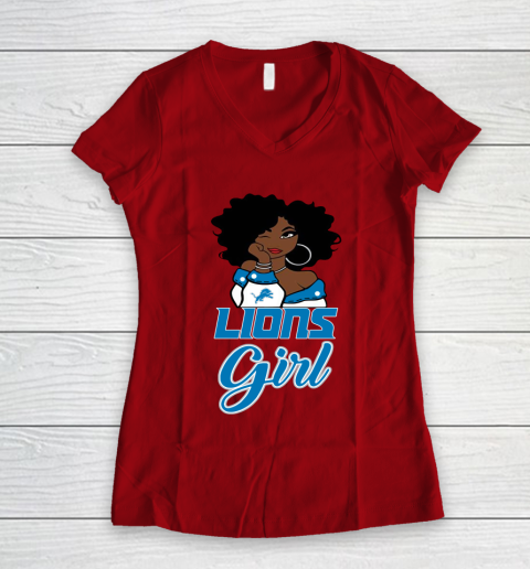 Detroit Lions Girl NFL Women's V-Neck T-Shirt 10