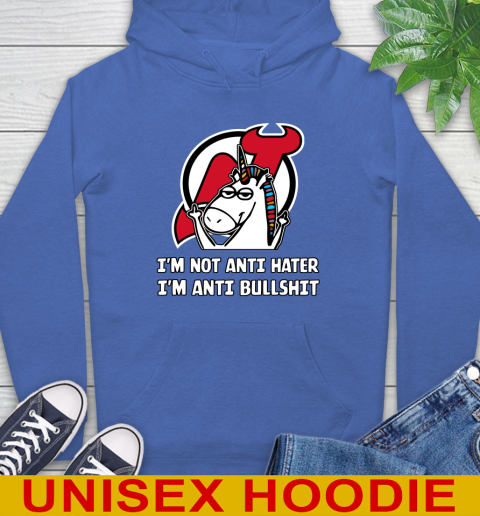 New Jersey Devils NHL Hockey Unicorn I'm Not Anti Hater I'm Anti Bullshit Hoodie 9