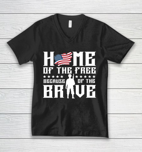 Veteran Shirt Home Of The Free Because Of The Brave V-Neck T-Shirt