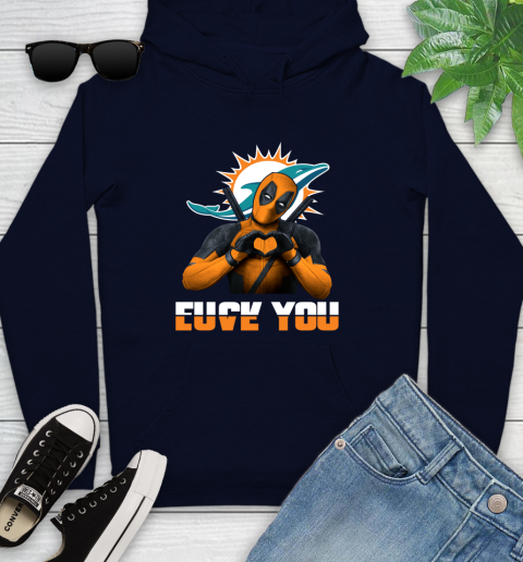 NHL Miami Dolphins Deadpool Love You Fuck You Football Sports Youth Hoodie 3
